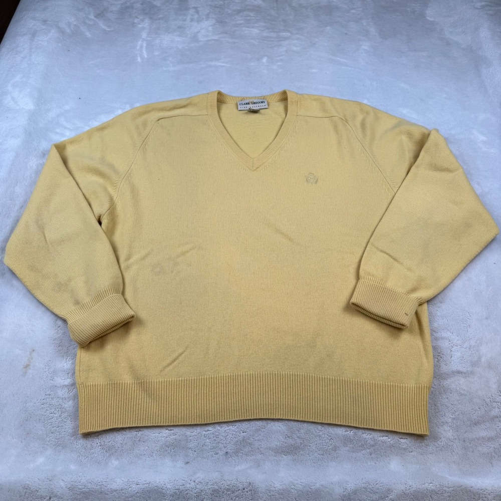 Clark Gregory Mens Yellow Pure Cashmere V Neck Sweater Large Golfwear‎